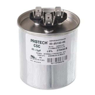 Rheem ProTech 43-25133-05 Dual Round Capacitor - 45/3 uF, 370 VAC.