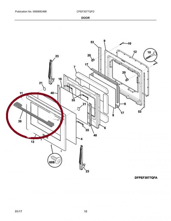 5304494423 Oven Door Handle