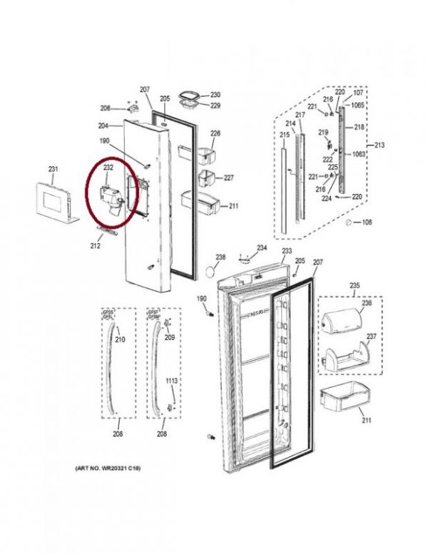 GE WR13X10737 Ice Chute Door and Funnel Assembly