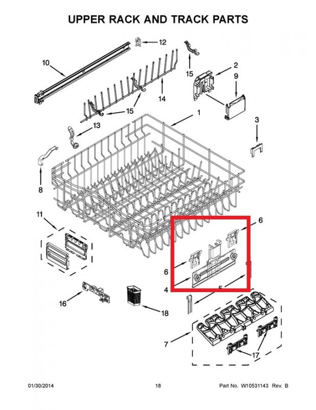 W10712394 DW Upper Rack Adjuster Kit Whirlpool Appliance Parts